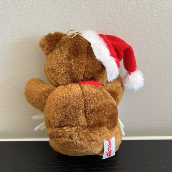 Fun World Bear Plush Christmas Ornament Santa Hat Scarf Vintage Stuffed Animal - Picture 3 of 8
